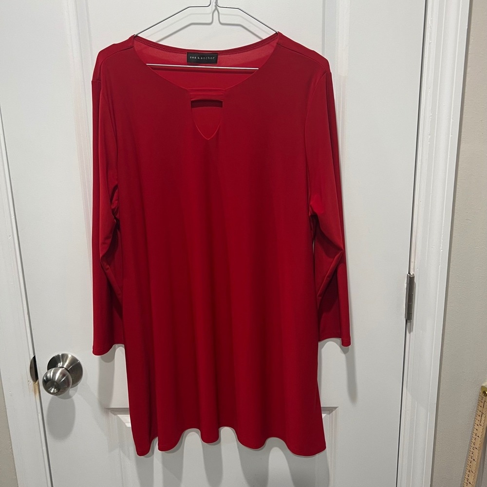 Sea & Anchor Womens Tunic Top Keyhole Cutout Neckline Red Size L